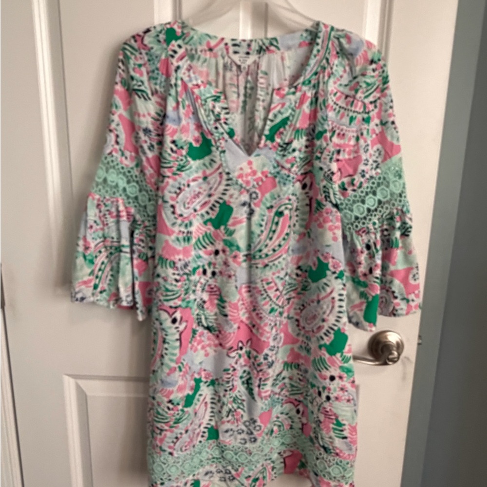 crown & ivy Pastel Floral Print Dress in Pink and Green